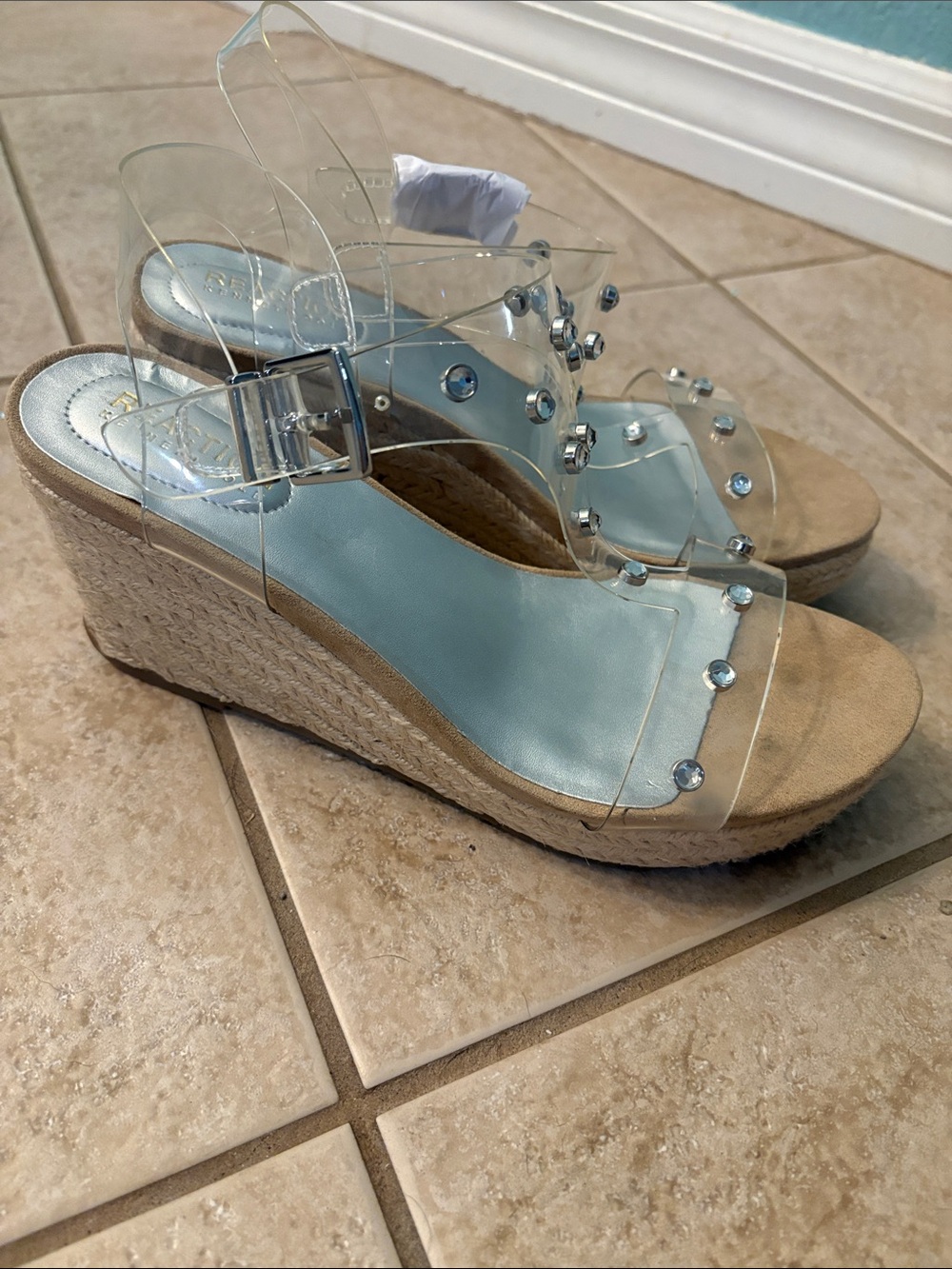 Reaction Kenneth Cole Clear PVC Wedge Sandals with Light Blue Insole